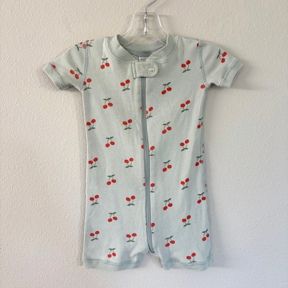 Hanna Andersson Cherries Light Blue Shortie Sleeper Pajamas (6-12 mo)